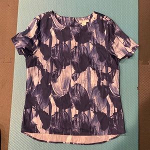 H&M Navy Blue White Abstract Gold Zipper Blouse